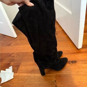 Gorgeous Real Genuine Suede Black Women's Slouchy Heeled Boots